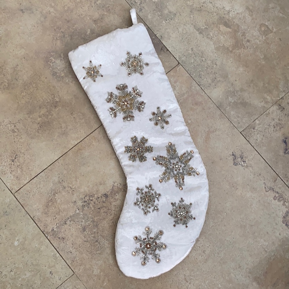 Anthropologie white beaded sequin stocking